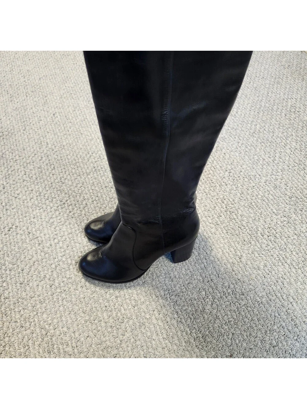 Schutz Black Leather Knee-High Block Heel Boots Size  7B